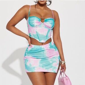 Fashion Nova Pink and Blue Tie-Dye Mini Skirt